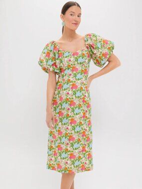Hyacinth House Green Multi Begonia Floral Sallie Midi Dress